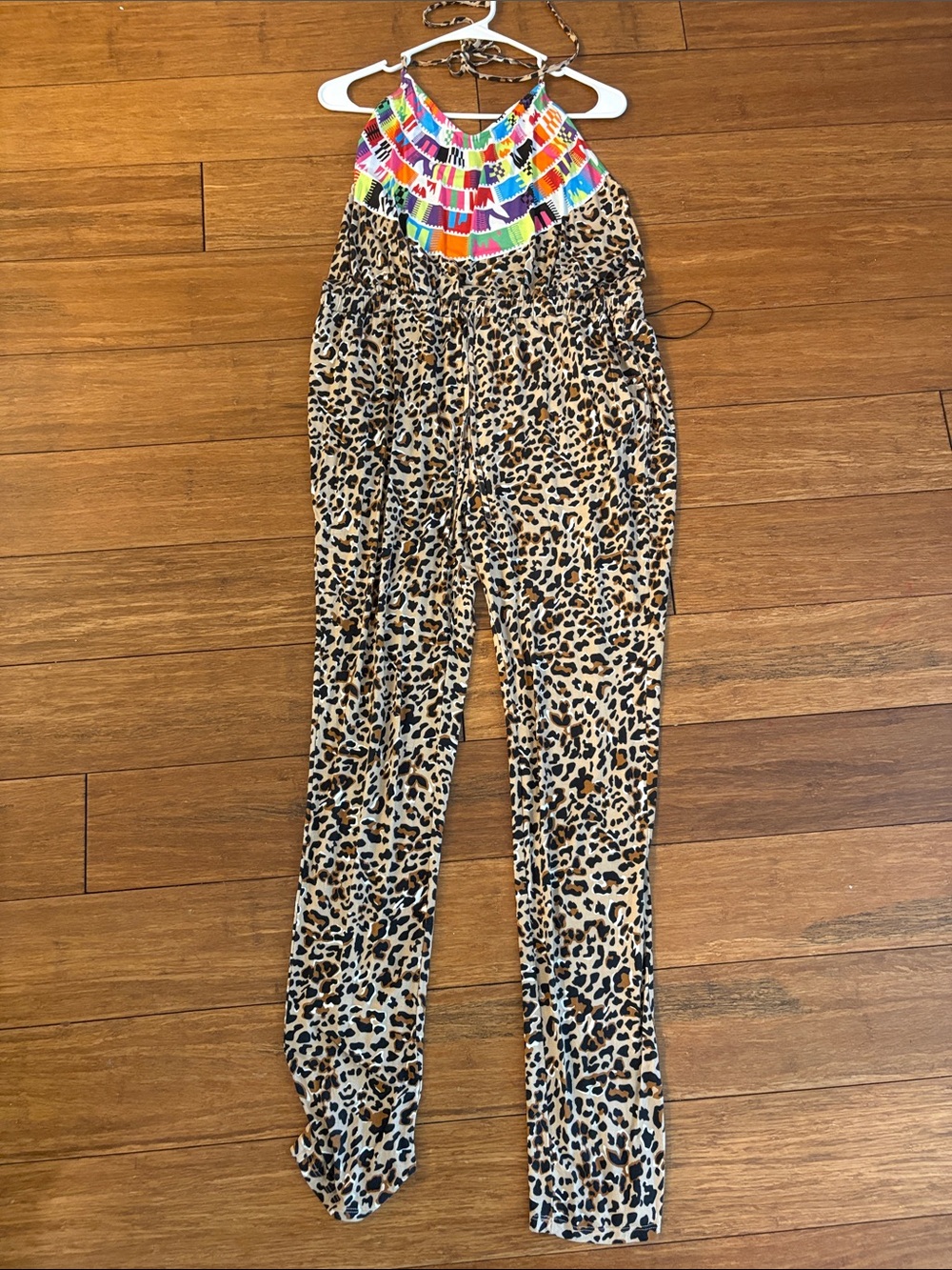 Mara Hoffman Multicolor Embroidered Halter with Leopard-Print Jumpsuit